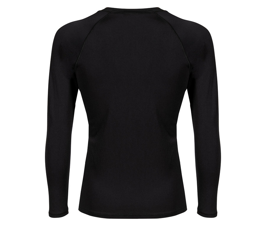 Schwarzes, langärmeliges Sportoberteil von hinten.