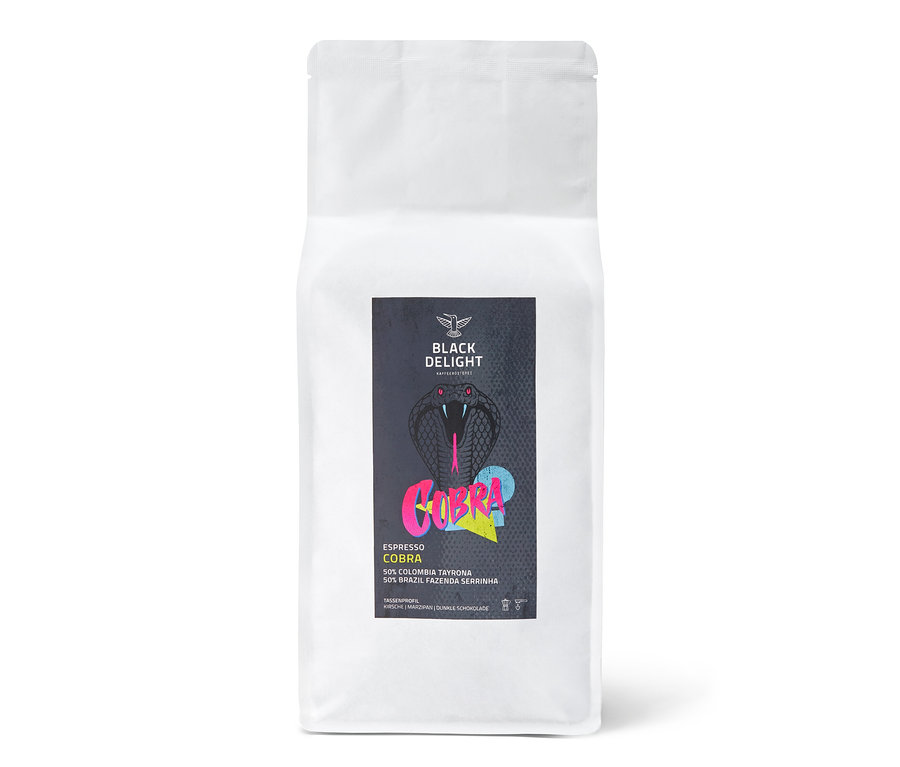 Ein Beutel Black Delight - COBRA Blend Espresso - 1 kg ganze Bohne.