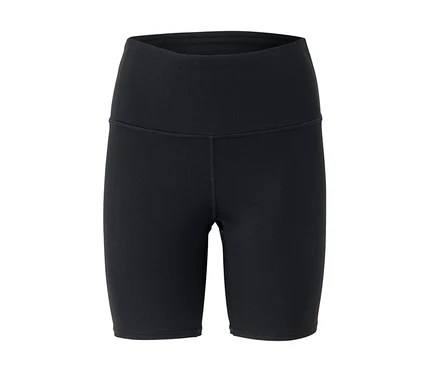 Schwarze, kurze Leggings mit hohem Bund.