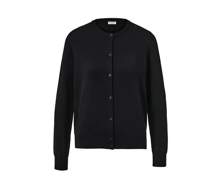 Schwarzer Feinstrick-Cardigan mit Knöpfen.