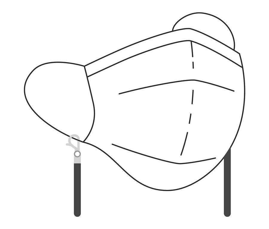 Eine Skizze einer Gesichtsmaske, die an einer Multifunktionskette hängt.