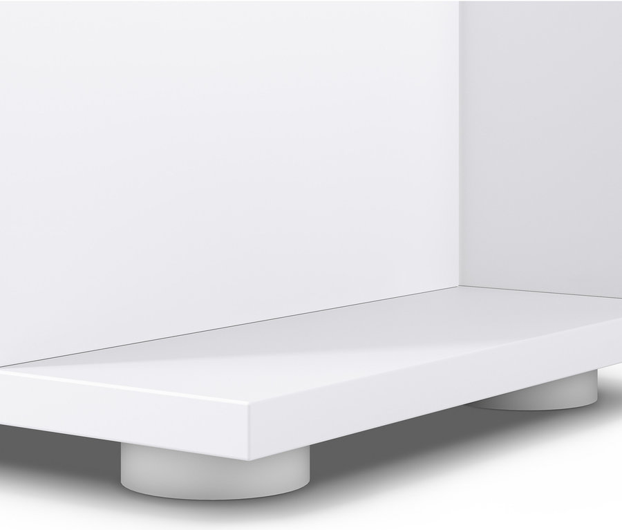 Detailansicht eines weißen Regals, ca. 40 cm breit.