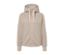 Beige Kapuzen-Sweatjacke mit Reißverschluss in der Mitte.