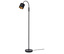 Schwarze Stehlampe mit flexiblem Arm und goldener Innenseite des Lampenschirms.