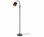 Schwarze Stehlampe mit flexiblem Arm und goldener Innenseite des Lampenschirms.