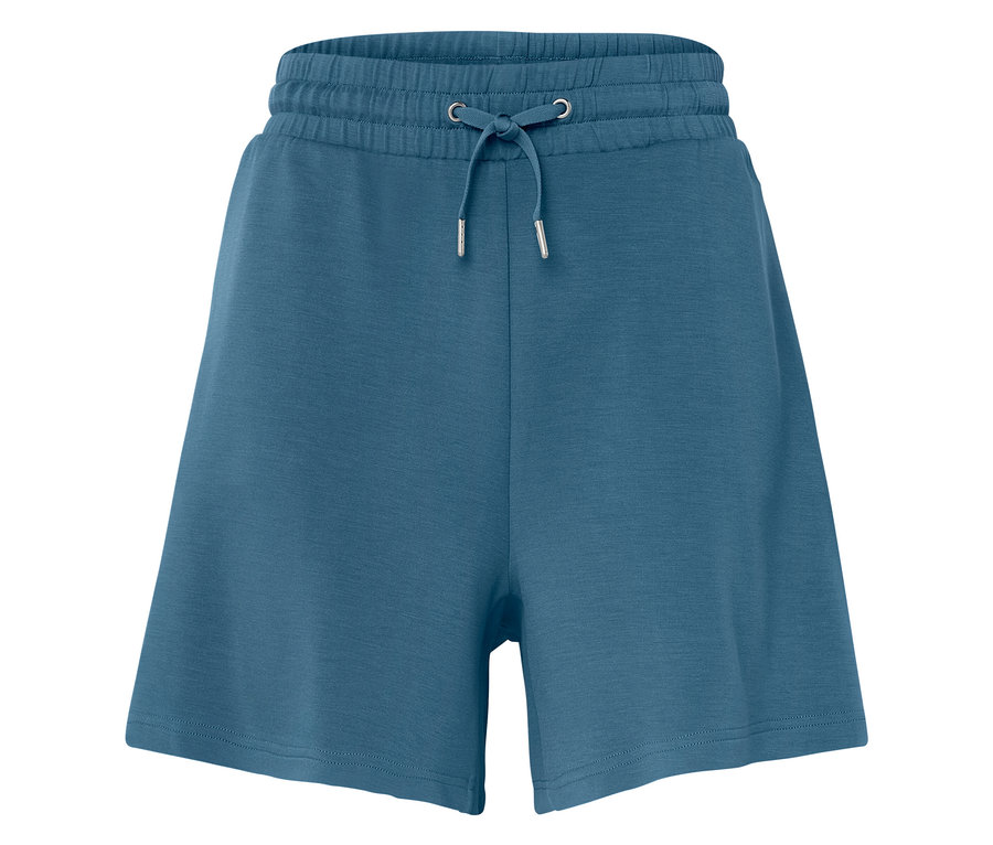 Blaue Sportshorts mit Kordelzug in der Taille.