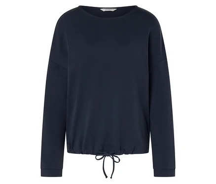 Dunkelblaues Sweatshirt mit langen Ärmeln und Tunnelzug am Saum.