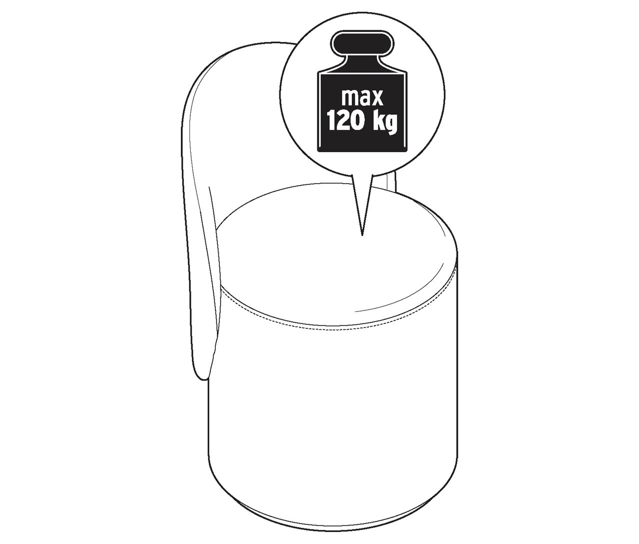 Illustration eines Drehhockers mit Rückenlehne.