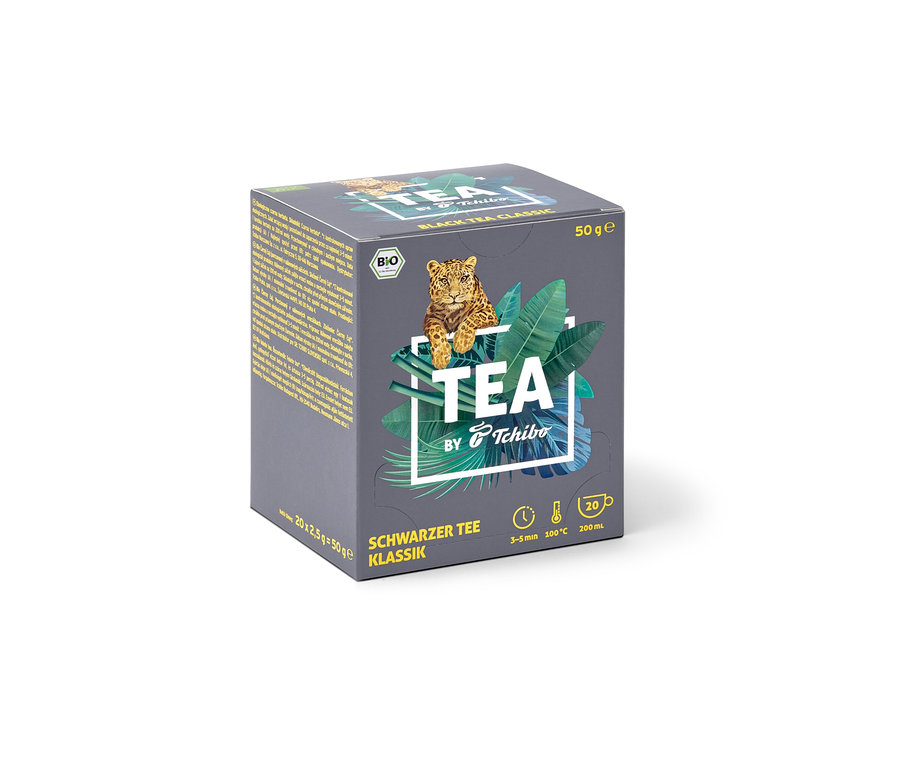 Verpackung des TEA by Tchibo Bio Schwarzer Tee Klassik - 8x 20 Teebeutel.
