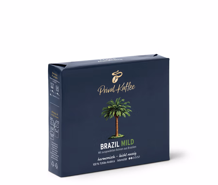 Eine Packung Privat Kaffee Brazil Mild Gemahlen.