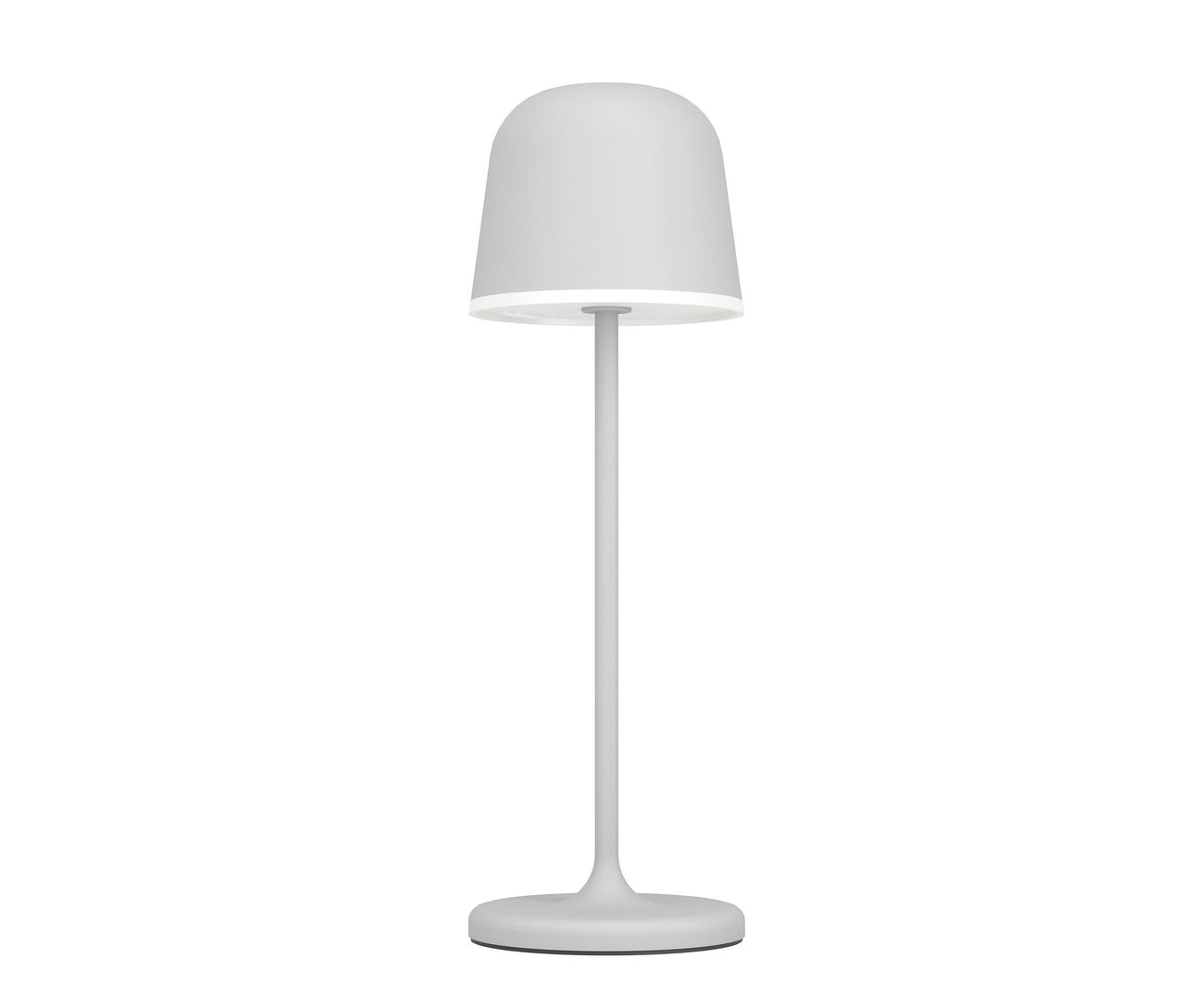Helle, graue Eglo LED-Akku-Tischleuchte »Mannera« mit glockenförmigem Schirm und schlankem Stiel.