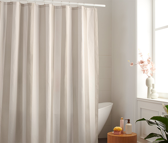 Hochwertiger Textil-Duschvorhang, beige-weiss