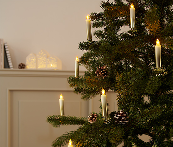 12 LED-Weihnachtsbaum-Kerzen, cremeweiss-goldfarben