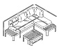 Lounge-Ecke mit höhenverstellbarem Couchtisch