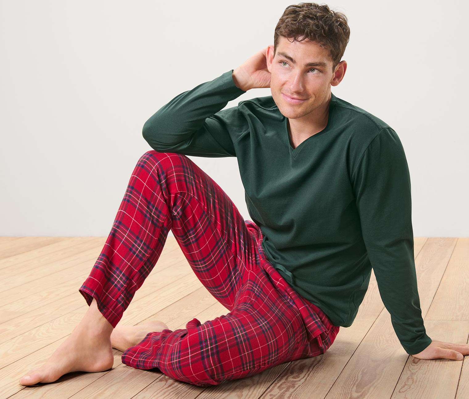 Pyjama mit Flanellhose, grün/rot