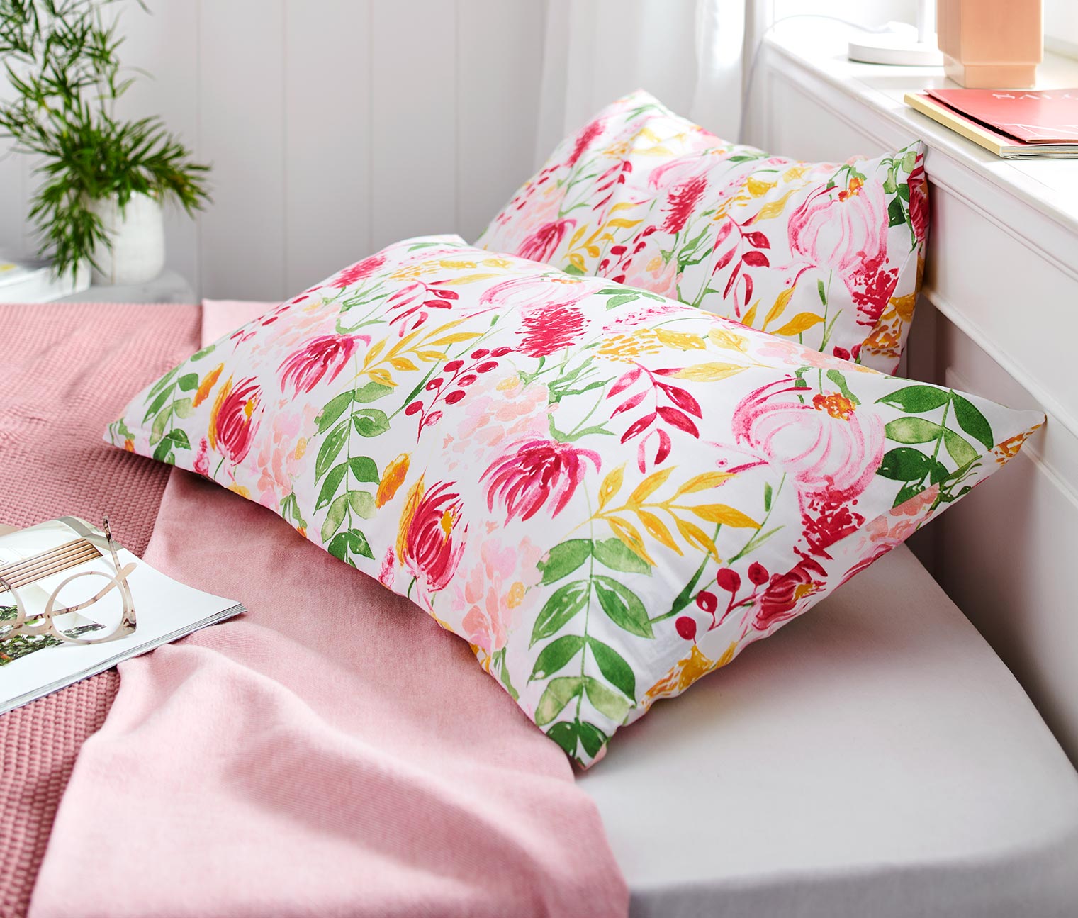 2 Renforcé-Kopfkissenbezüge, floral