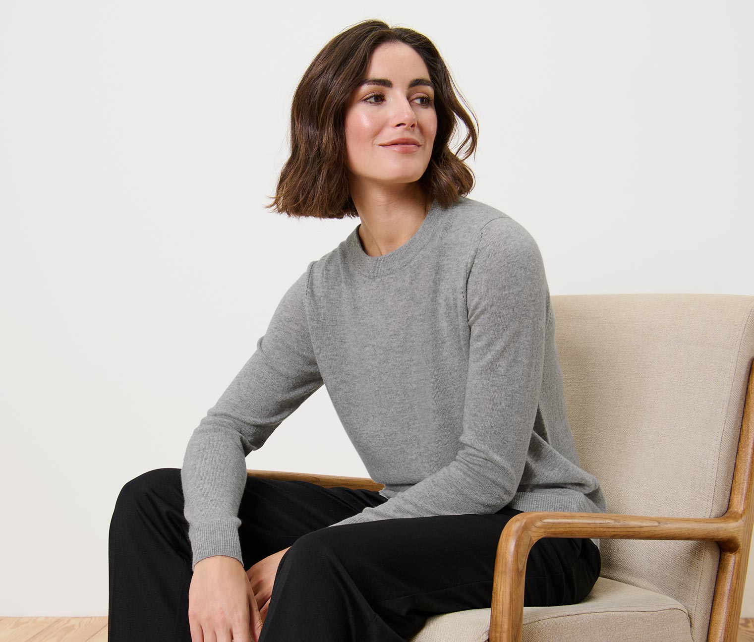 Feinstrickpullover mit Cashmere, grau meliert