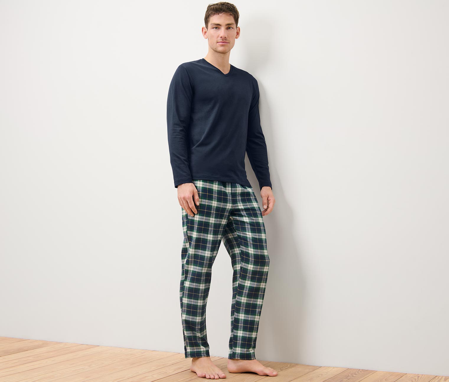 Pyjama mit Flanellhose, blau/grün