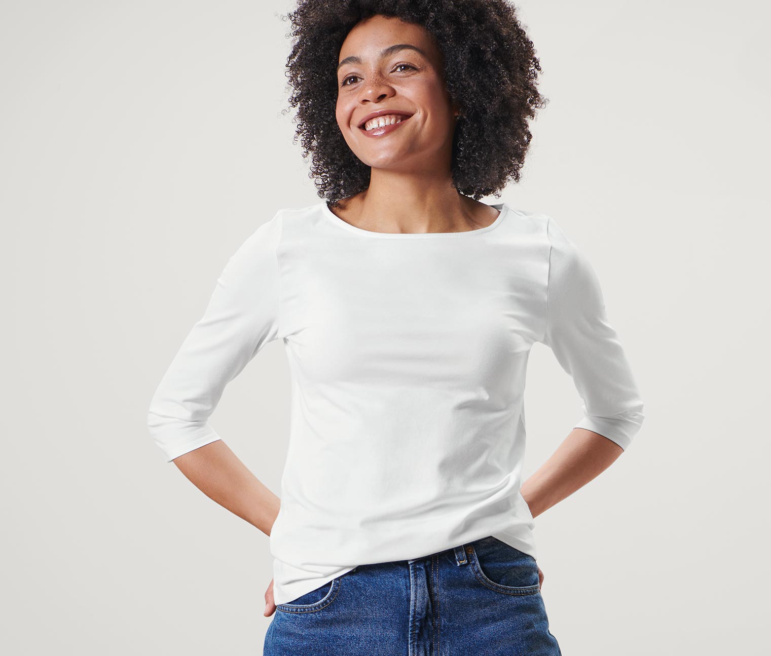 Shirt mit 3/4-Arm, weiss