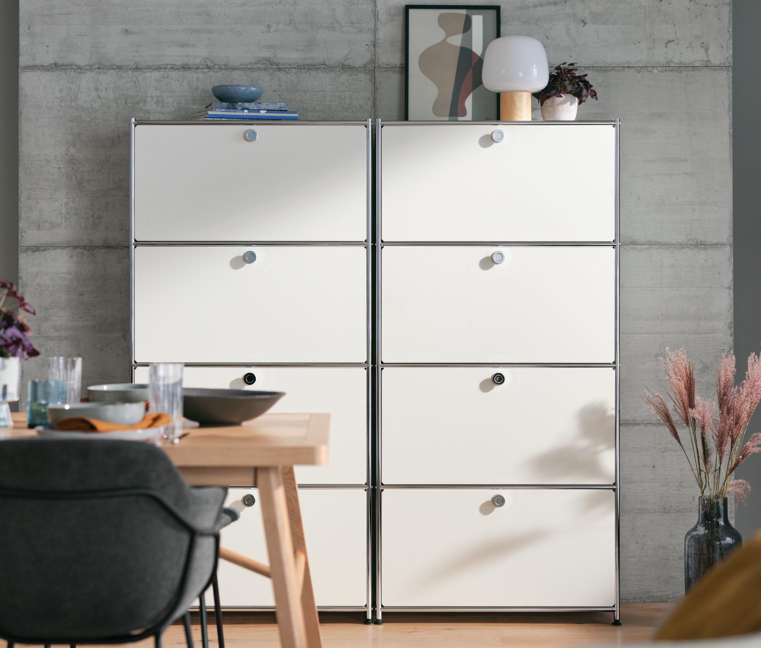 Highboard Metall »CN3« mit 4 Klappenfächern, weiss