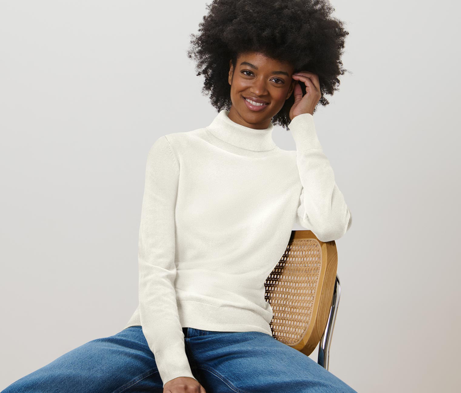 Feinstrick-Rollkragenpullover, cremeweiss