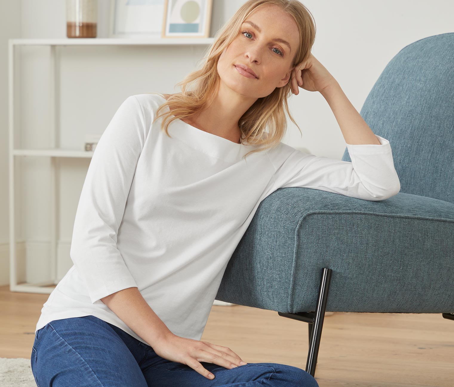 Shirt mit 3/4-Arm, weiss