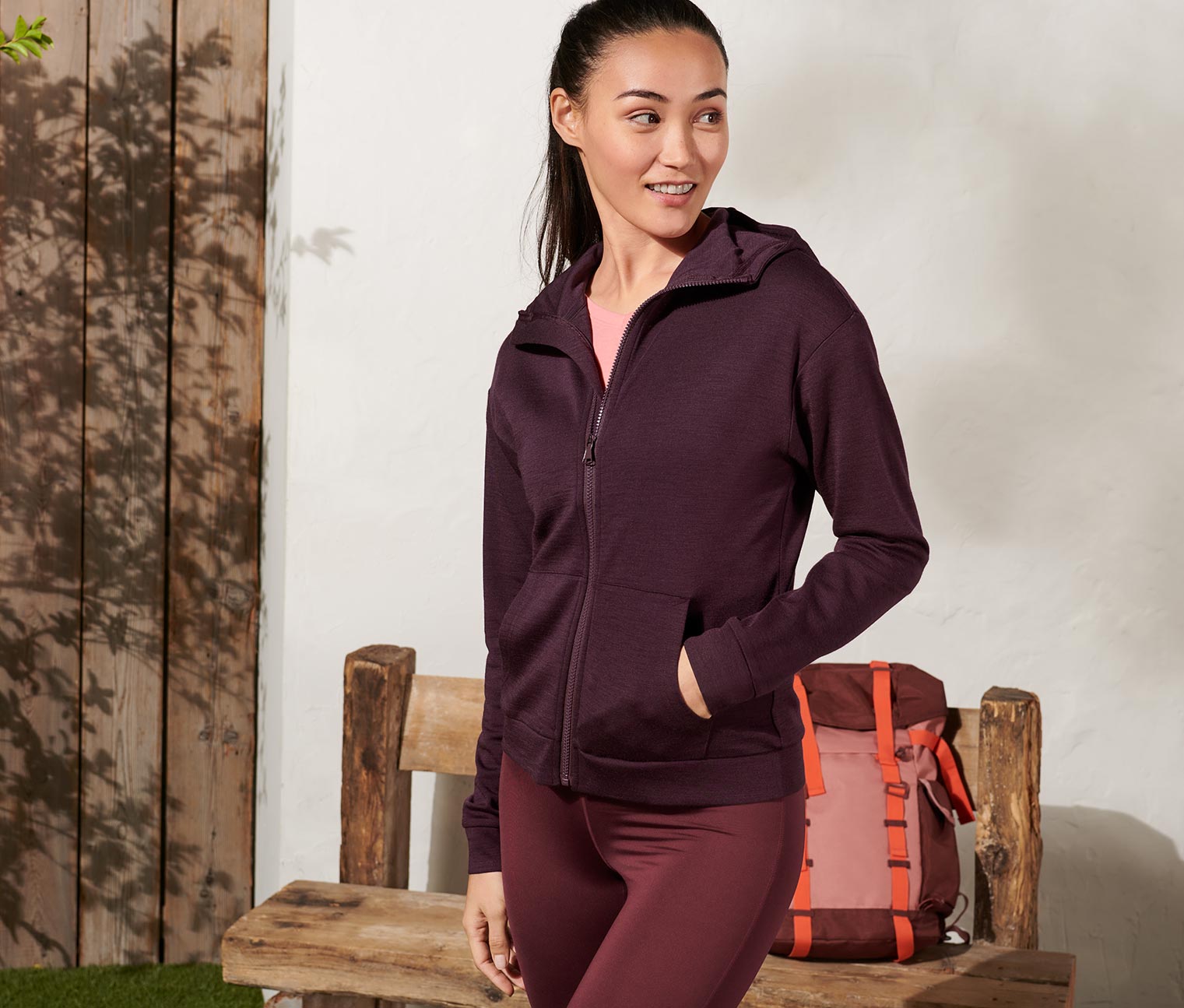 Kapuzenjacke mit RWS-lizenzierter Wolle, mauve