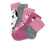 2x dunkelrosa mit Hundedessin, 1x beere mit Hundedessin, 1x grau meliert, 1x grau meliert-dunkelrosa-beerefarbenes Colorblocking-Design