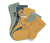 1x salbei mit Hundedessin, 1x dunkelgrün mit Hundedessin, 1x currygelb mit Hundedessin, 1x dunkelgrün-salbeigrün-currygelbes Colorblocking-Design, 1x currygelb